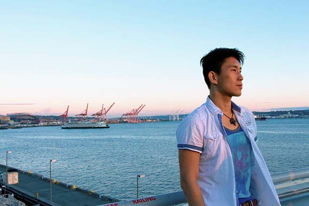 David Li in front of the ocean in Seattle